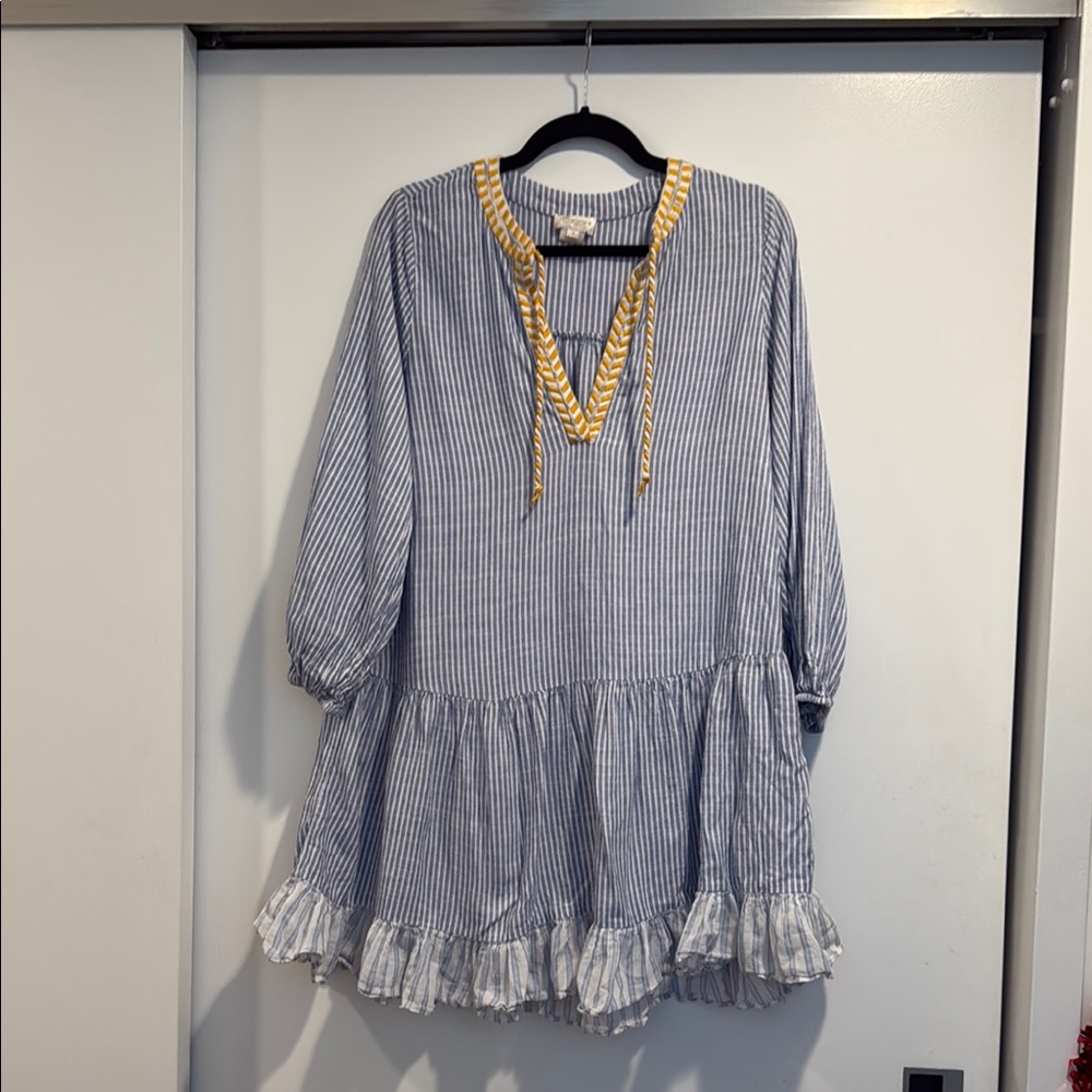 Shoshanna Blue and White Striped Long Sleeve Dress